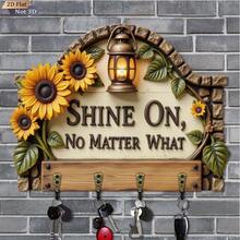 2D Flat, 1pc, Sunflower Welcome Key Hook, Wooden Multi-Functional Home Key Rack, Includes Four Metal Hooks, Wall Decor, Porch Decor, Room Decor, Villa Decor, Seasonal Home Hanging Rack Decor - Multicolor - View 7