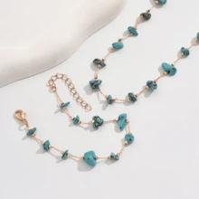 1 Bracelet + 1 Necklace Vintage Fashion Sexy Elegant Exquisite Crushed Stone Jewelry Set Suitable For Women's Daily Casual Outings, Banquets, Music Festivals, Party Events, Vacation Outfits, Holiday Gifts - Dark Green - View 3