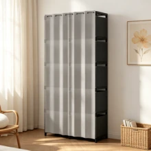 Platzsparender tragbarer Kleiderschrank mit 5 Regalböden, 10 Fächern, freistehend, staubdichter Organizer für Kleidung, Schuhe und Accessoires, mehrschichtiges mobiles multifunktionales Regal für Zuhause und Schlafzimmer - Übersicht 10