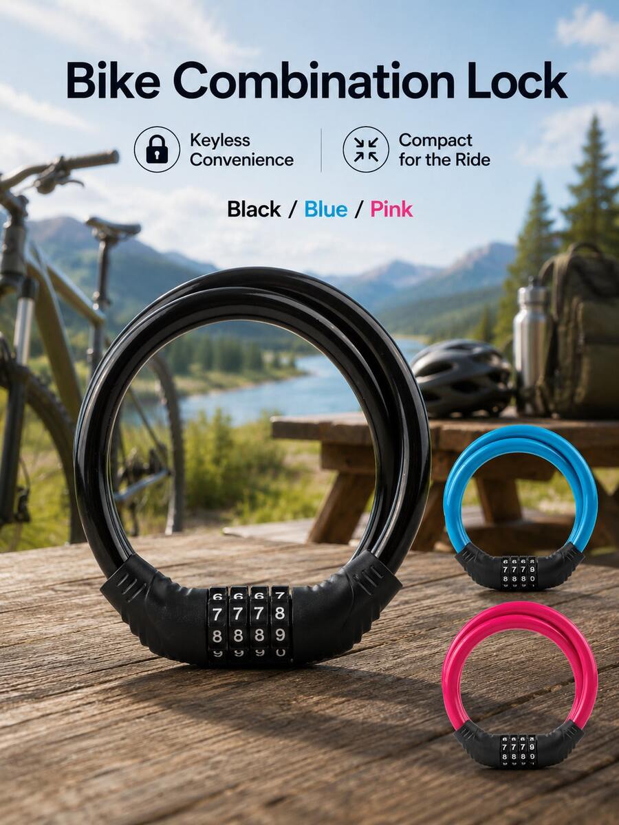 Minimalist Keyless Bicycle Combination Lock Flexible Steel Cable Lock Unisex Adult Portable Resettable Wheel Lock Suitable For Scooter Motorcycle Travel Back To School Season Outdoor Cycling Safety Gear Tool