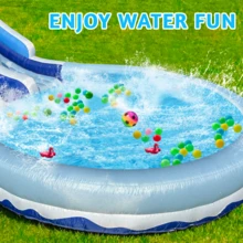 20ft Large Double Lane Inflatable Water Slide With Splash Pool & Air Blower For Kids Backyard Fun(Blue) (Oxford Material) - 藍色 - 查看 5