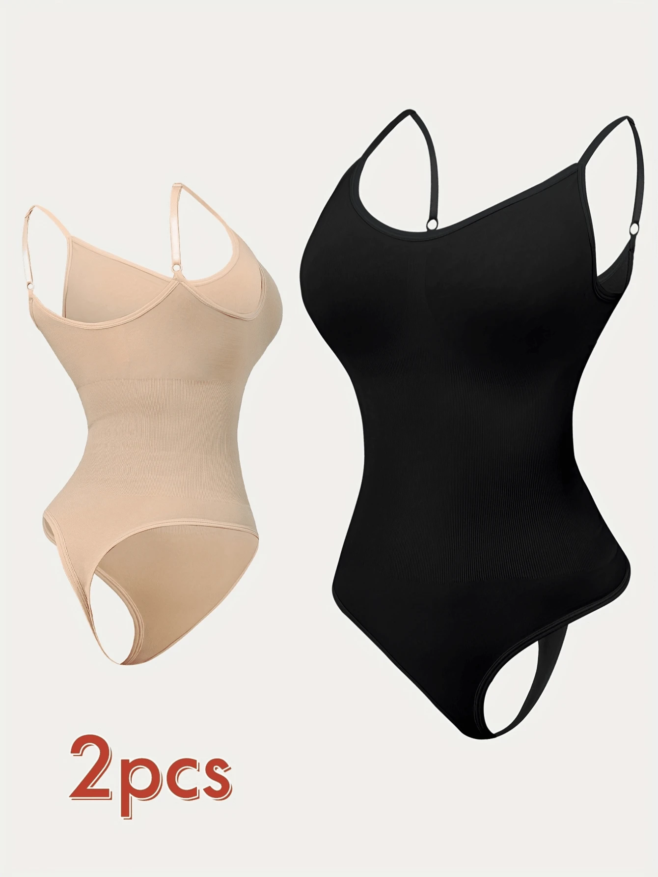 2 piezas Bodys de control de abdomen con tanga de cintura alta - Multicolor - Ver 1