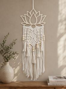 1pc Bohemian Lotus Wall Hanging, White Lotus Bead Tassel Tapestry, Bohemian Lotus Wall Decor, Hand-Woven Lotus Wall Art, Minimalist Lotus Hanging For Bedroom, Living Room, Nursery, Yoga Room, Zen Decor, Meditation Room Decor, Hippie Room Decor, Soul Lotus Wall Decor, Modern Bohemian Lotus Tapestry, Handmade Lotus Wall Decor, Neutral White Lotus Wall Hanging, Bohemian Aesthetic Lotus Wall Art, Rustic Farmhouse Wall Decor - Multicolor B - View 8