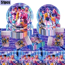 51pcs K-POP Girl Group Theme Party Back To School Costume Set, Suitable For 10 People, Disposable Birthday Party Tableware Including Plates, Cups And Napkins. Holiday Decoration Supplies, Suitable For Camping, Picnic, Backyard BBQ And Party Decoration, Also Ideal Decoration For Halloween, Christmas And Party, And A Great Surprise Gift For Fans. - Multicolor - View 13