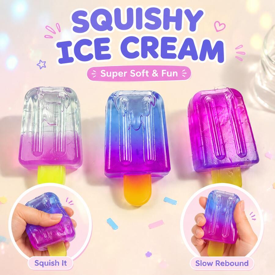1pc Gradient Popsicle Shaped Squishy Toy, Ultra Soft Stretchable Jelly Squeeze Toy, Transparent Popsicle Shape Stress Relief Fingertip Toy, Anxiety Relief, Adult Stress Relief Toy, Suitable For Office, Desk, Travel, Summer Party Favors And Relaxation - Multicolor - View 1