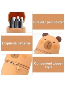 1pc 2-In-1 Soft Silicone Pencil Case - Cute Capybara Zipper Pencil Pouch, Vertical Pencil Holder Or Desktop Pen Pot, Suitable For School/Office - Multicolor - View 5