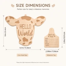 11pcs Wooden Baby Milestone Photo Cards, Cow Pattern Design, Suitable For Newborn Photography, Monthly Growth Tracking And First Birthday Hanging Tags - Helo World - View 8