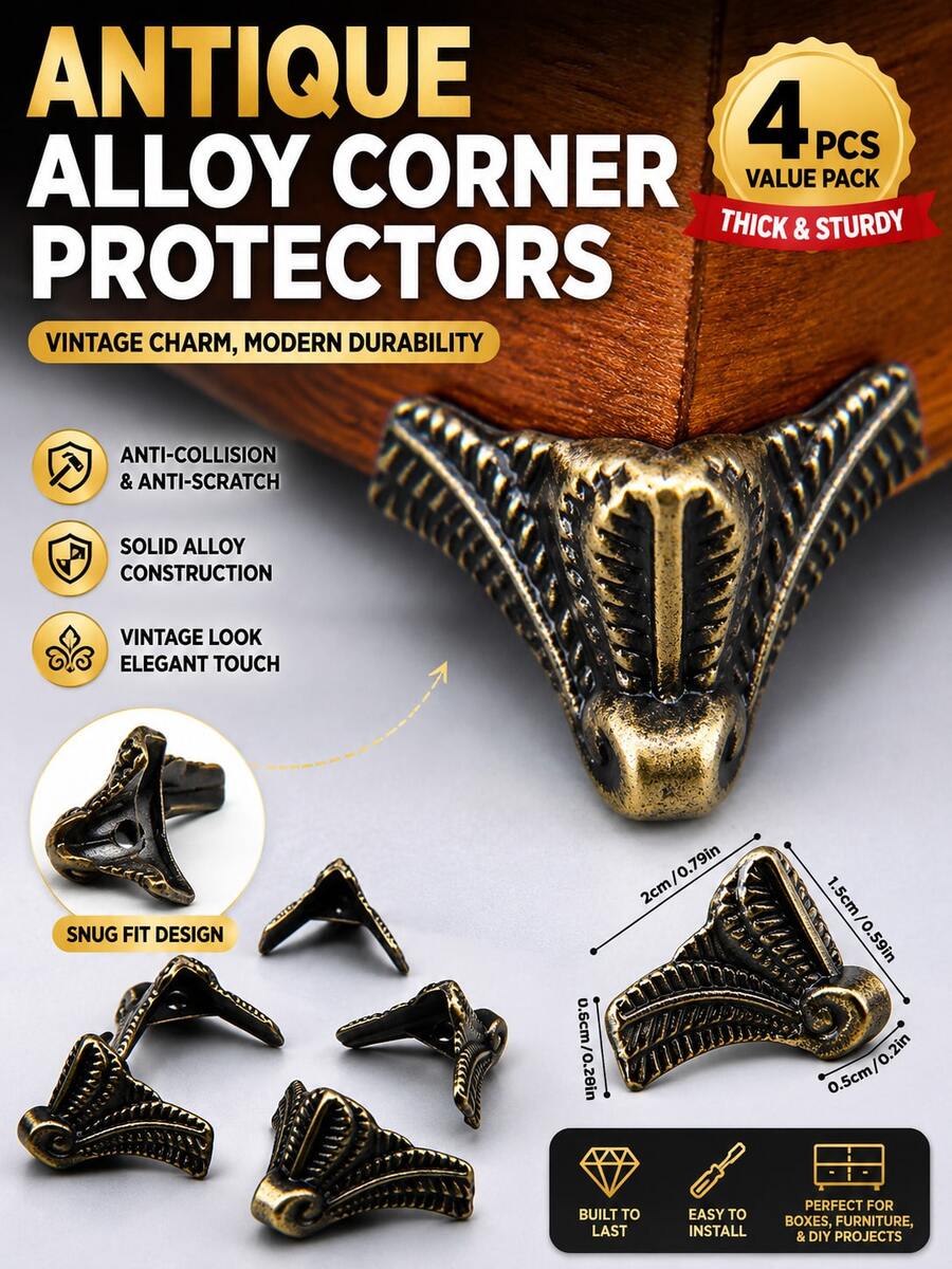 Protections d'angle en bronze vintage, convenant aux boîtes en bois, supports de pieds en métal antique, gardes d'angle décoratifs avec design sculpté vintage, matériau en laiton durable, convenant aux boîtes à bijoux, coffres au trésor, armoires, meubles, bureaux, tiroirs, valises et projets d'artisanat DIY, décoration d'intérieur, installation facile. - protections d'angle - Voir 1