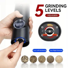2pcs Electric Grinder Set (Includes Base + Brush), Separate Grinding For Pepper And Sea Salt, Battery Operated One-Touch Operation Portable, Ceramic Grinding Core More Durable, Suitable For Picnic, Kitchen, RV, Travel, Best Companion For Steak - 黑色 - 查看 8