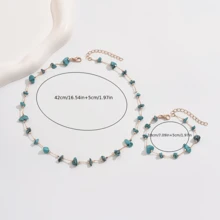 1 Bracelet + 1 Necklace Vintage Fashion Sexy Elegant Exquisite Crushed Stone Jewelry Set Suitable For Women's Daily Casual Outings, Banquets, Music Festivals, Party Events, Vacation Outfits, Holiday Gifts - Dark Green - View 4