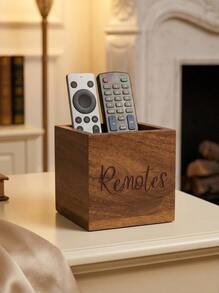 Cirelle 1pc Wooden Remote Control Holder, TV Remote Organizer, Desktop Remote Caddy, Nightstand, Living Room, Bedroom Media Storage Wooden Remote Box - Brown - View 5