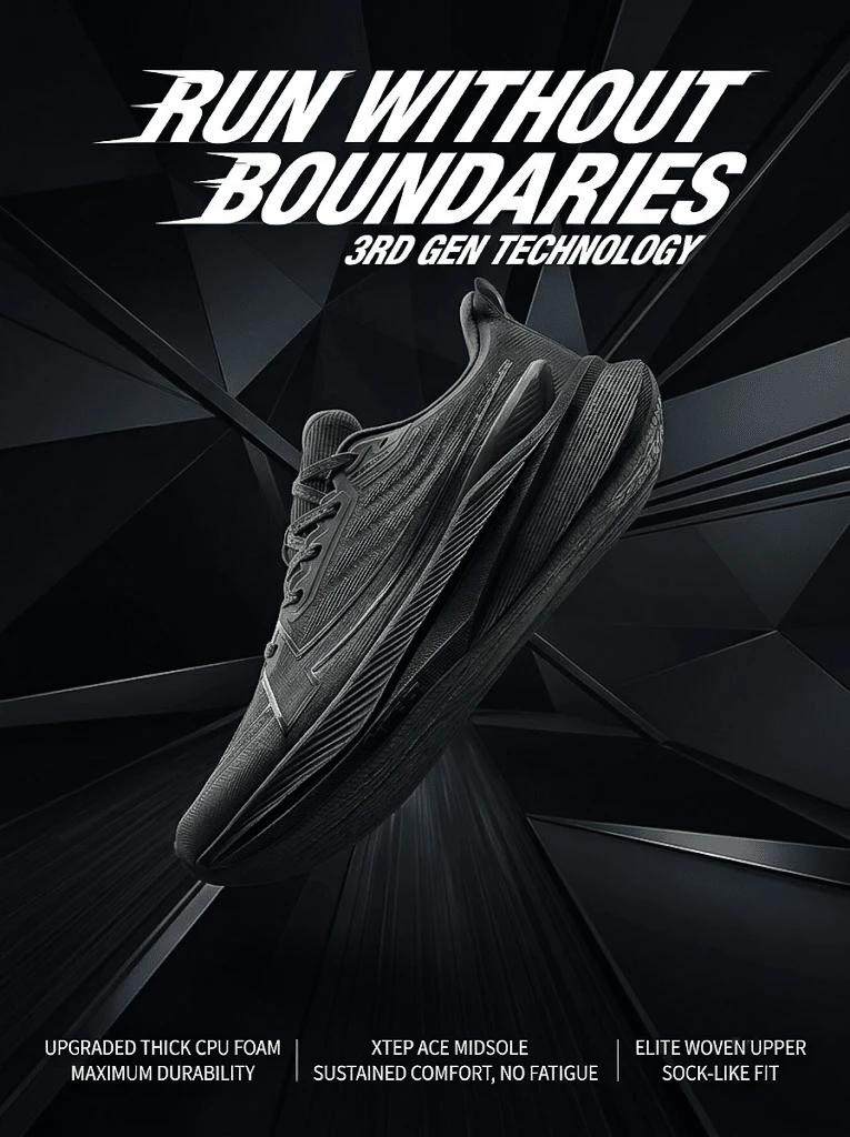 XTEP 2000km 3rd Generation Durable Lightweight Running Shoes Men's Training Shoes Running Shoes Jump Rope Shoes Sports Shoes Black Running Shoes - Black - View 1