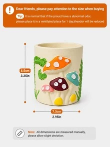 1pc Cute Mushroom & Line Pattern Makeup Brush Holder, Cream Style Large Capacity Desktop Makeup Brush Bucket, Exquisite Desktop Storage For Vanity, Bathroom And Bedroom, Large Capacity Cosmetic Storage Cup, Smooth Glazed Vanity Organizer, Ideal Gift For Women, Home Decor - A - View 7