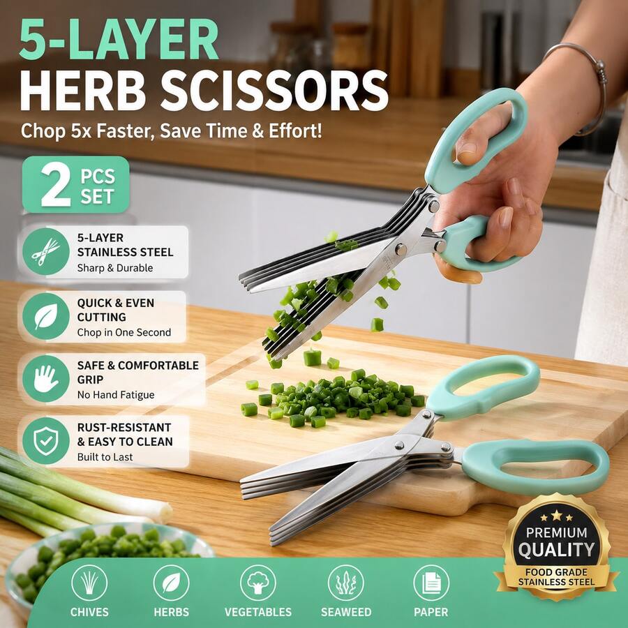 1 Piece Of Stainless Steel Five Layer Kitchen Scissors - Heavy-Duty Multifunctional Safety Scissors, Used For Cutting, Slicing, And Processing Vegetables And Seaweed In The Kitchen. Equipped With An Ergonomic Handle And Stylish Design - View 1