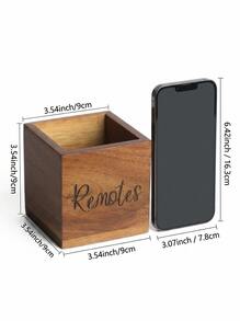 Cirelle 1pc Wooden Remote Control Holder, TV Remote Organizer, Desktop Remote Caddy, Nightstand, Living Room, Bedroom Media Storage Wooden Remote Box - Brown - View 4