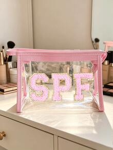 「SPF」印花 PVC 防水化妝包，PVC 防曬收納袋，拉鍊式 PVC 旅行收納袋，輕量耐褪色化妝盥洗包，TSA 認證便攜化妝收納盒，易清潔設計，適合女性與男性，適合母親、老師、朋友、護理師等，化妝包，學校假期旅行必備盥洗包，母親節禮物，夏季必備 - 彩色 - 查看 4