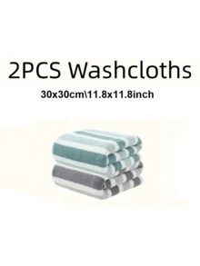 2pcs/Set Baby Face & Bath Striped Towel Square Washcloth Parent-Child Bath Towel Set, Quick-Dry Super Soft Microfiber High Absorbency, Suitable For Home Bathroom, Travel And Beach - Multicolor - View 15