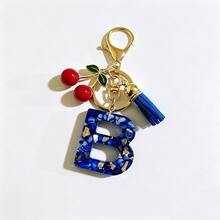 A-Z Resin Initial Keychain, Holiday Gift, Royal Blue Women's Key Chain, Cherry Tassel Car Key Chain Accessory, Gift, Car Decoration, Bag Charm, Cute Gothic Y2K Style For Campus - Royal Blue - View 13
