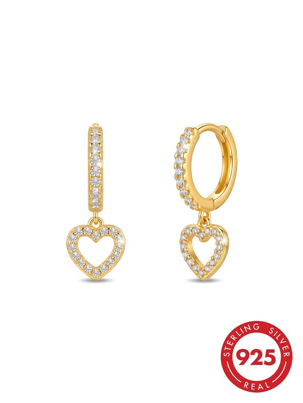 S925 Sterling Silver Open Heart Zirconia Pendant Earrings, Earrings Inlaid With Diamonds, Hypoallergenic, Gift Box Included