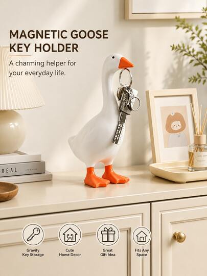 White Goose Key Hook Ornament - Creative Resin Animal Shaped Desktop Decor & Entryway Key Hook. Charming Home Accessory, Perfect As Housewarming Gift, Office Desk Organizer And Western Home Style Decoration.