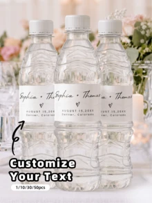 1/10/30/50pcs Customized Water Bottle Labels, 3 Styles, Personalized Wedding Decoration, Customizable Wedding Text Labels, Custom Name, Text, Blessing, Gift For Groom, Bride, Friends, Couples, Weddings, Parties, Holiday, Birthday, Wedding Favors - Multicolor - View 1