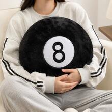 ZctmYBH+ Black Numbered Billiard Style Plush Round Throw Pillow, 35cm Soft Fuzzy Decorative Cushion For Sofa, Bed, Chair & Game Room Decor - Black - View 6