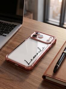 個性化客製化手機殼，適用於 iPhone 11 12 13 14 15 16 17 Pro Max 17 Air，透明防震電鍍鏡頭膜相機保護，壓克力+TPU 緩衝保護殼，適合聖誕禮物 - 玫瑰金 - 查看 4
