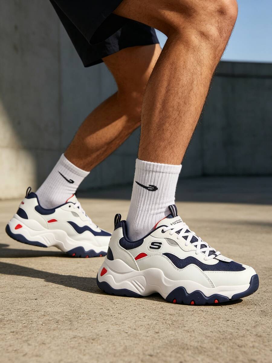 Skechers 男士 D'LITES 系列時尚綁帶運動鞋,2026 夏季 & 冬季新品 熊貓休閒老爹鞋 237152-WNVR - 237152-WNVR - 查看 1
