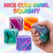 1pc 2.5cm Marbled Swirl Cube Squishy, Super Solid Glossy Streak Jelly Fidget Squeeze Toy, Portable Sensory Stress Relief Toy With Packaging Box, Thoughtful Birthday & Holiday Gift For Squishy Fans - Multicolor - View 3