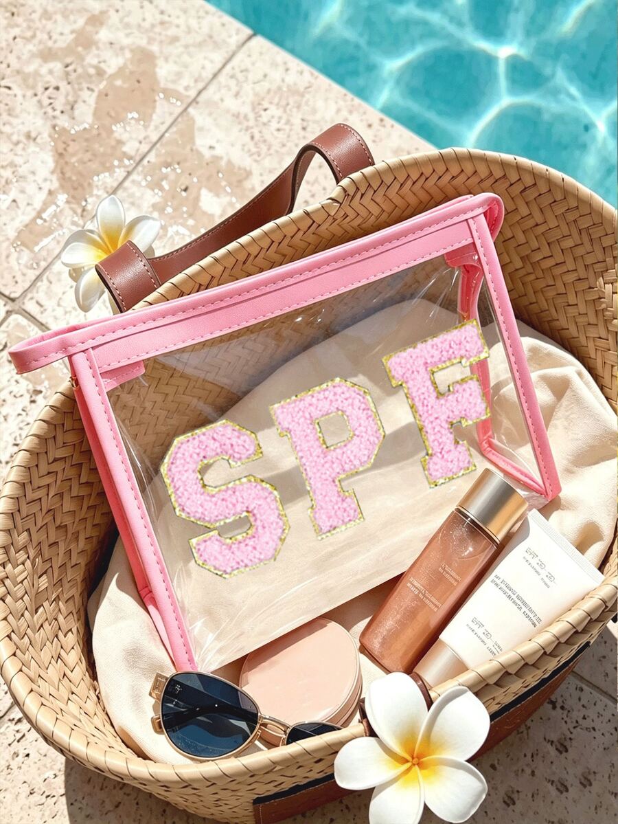 「SPF」印花 PVC 防水化妝包,PVC 防曬收納袋,拉鍊式 PVC 旅行收納袋,輕量耐褪色化妝盥洗包,TSA 認證便攜化妝收納盒,易清潔設計,適合女性與男性,適合母親、老師、朋友、護理師等,化妝包,學校假期旅行必備盥洗包,母親節禮物,夏季必備 - 彩色 - 查看 1