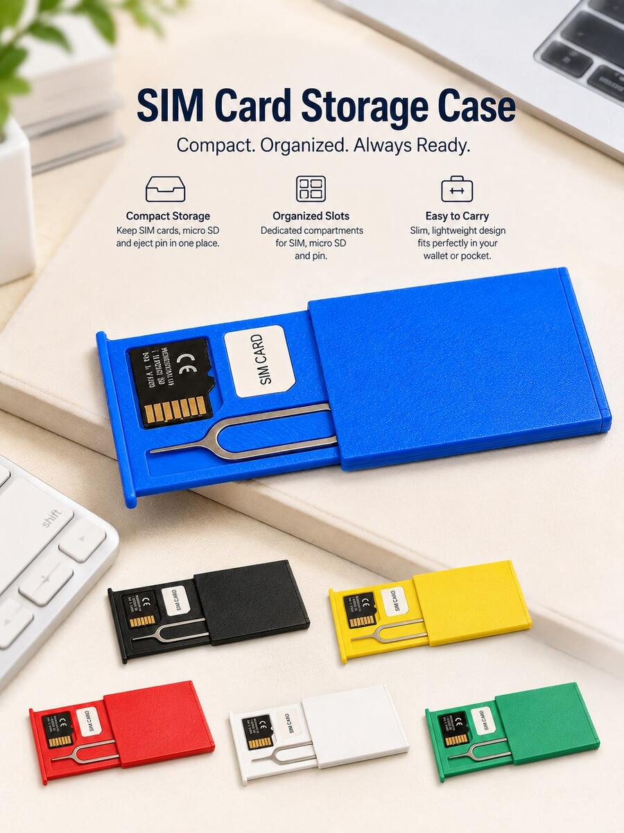 便攜式 SIM 卡收納盒，附卡針插槽與滑動蓋，可存放 Nano SIM 及 Micro SD TF 卡，超薄防遺失卡包，手機配件，旅行與日常使用手機及數位配件，適合旅行者