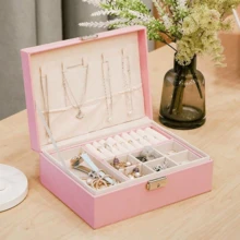 1pc Luxury PU Leather Jewelry Box - Multi-Functional Organizer With Lock, Soft Cushion Drawers & Travel Case, Large Capacity Storage For Rings, Earrings, Necklaces & Bracelets, Elegant Gift For Valentine's Day, Christmas & More - pink 1pc - View 7
