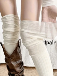 1 Pair/2 Pairs Spring Autumn Milad Style Sister Outfit Premium Fitted Striped Over-The-Knee Slouch Socks - Multicolor - View 4