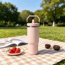 30oz IceFlow 2.0 Flip Straw Tumbler, Rose Quartz, Insulated Stainless Steel Bottle With Handle, Twist-On Leak Resistant Lid, Cupholder Compatible Travel Cup - 粉色 - 查看 3