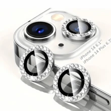 1 Set Silver Diamond Lens Cover, Suitable For IPhone 13/14/15/16/17pro Max/11/12, Shiny Crystal Material, 3D Lens Protector, Phone Accessories, Camera Decoration Sticker, Shockproof, Scratch-Resistant, Birthday, Gift For Friends - White Dot Diamond Lens Film - View 17