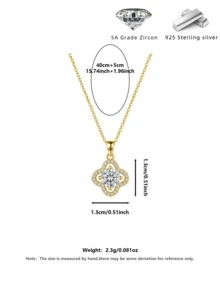 Collar Vintage Elegante con Halo de Trébol de la Suerte en Plata de Ley S925, Chapado en Oro con Circonita Blanca Hipoalergénico para Uso Diario Casual y Capas de Joyería - Dorado - Ver 3