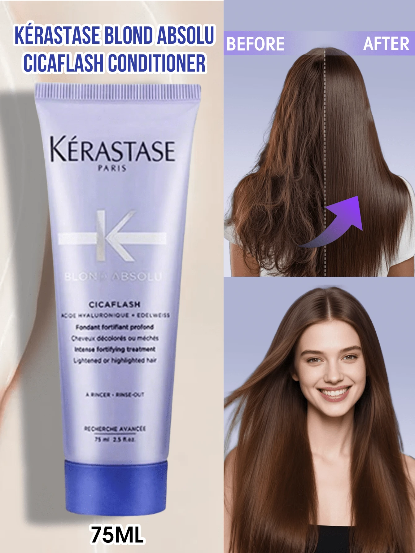 Kérastase 修復亮澤護髮素 250ml,修復受損髮質、增強光澤、撫平毛躁、深層滋養染髮髮絲、立即強化髮幹、減少分叉、提升彈性、防止斷裂、深層修復、快速吸收、輕盈不油膩、專業配方 - 75ml - 查看 1