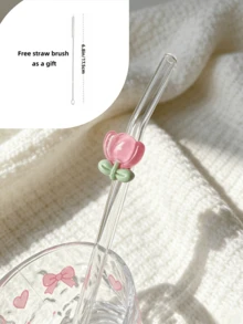 Transparent Borosilicate Glass Straws With Five Different Floral Combination Designs,Reusable And Cute,Includes A Cleaning Brush.Ideal For Cold Drinks, Smoothies, Sparkling Water, Milk Tea & Juices, Perfect For Parties, Picnics,Perfect Gift For Girls - View 8