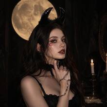 1pc Halloween Dark Demon Elf Horn Headband, Women's Gothic Style Plush Headband, Shiny 3D Horn Party Headpiece, Mysterious Dark Night Style Photo-Ready Hair Accessory, Suitable For Halloween Party, Theme Gathering, Cosplay, Music Festival, Dance Party, Personalized Fashion Versatile Accessory Gift For Women - Multicolor - View 6