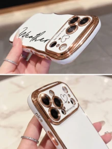 Personalized Initial Wave Pattern Electroplated Phone Case Compatible With 17 Pro Max, Camera Protection Cover, Shock-Proof, Scratch-Resistant, Fingerprint-Proof, Customized Phone Case, Anniversary Birthday Gift - White - View 7