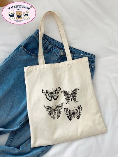 Fashionable Butterfly Pattern Letter Print Shopping Bag
