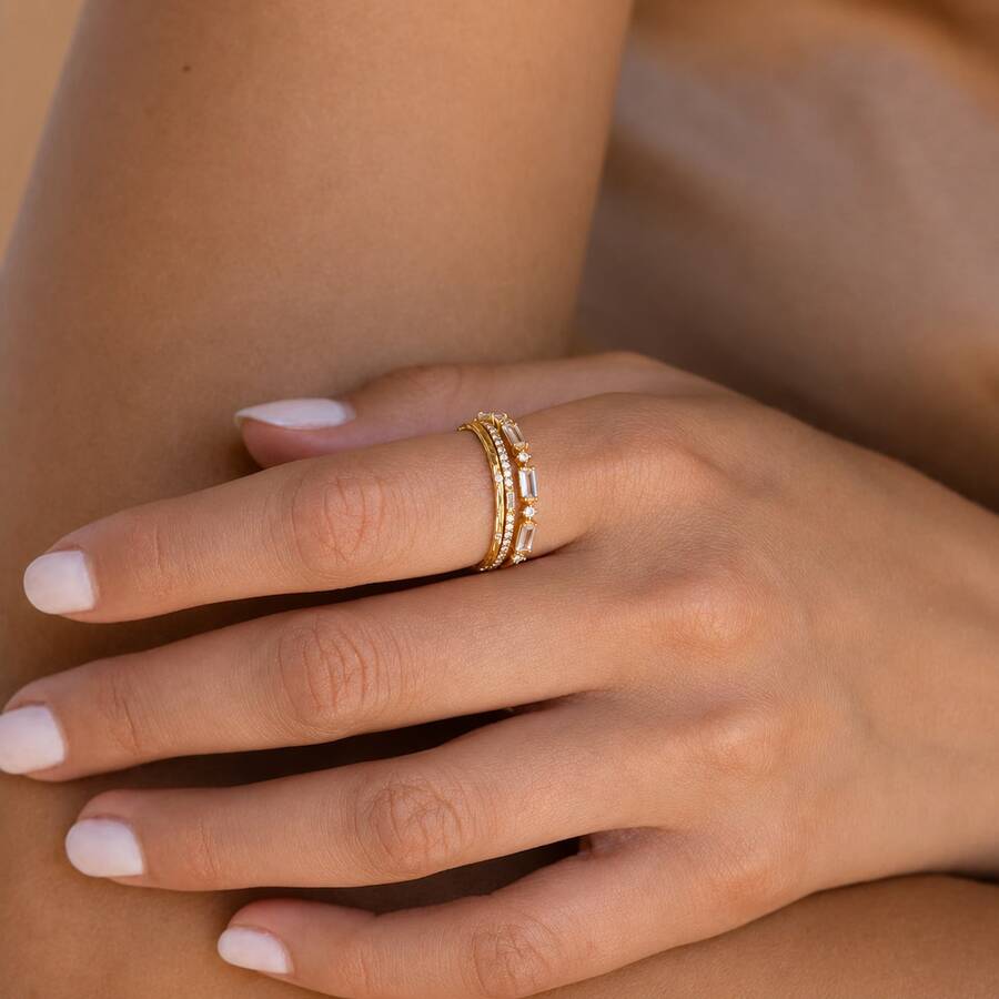 1 Set Anillo de Diamante Minimalista 3 Piezas Anillos Apilables Delicados con Cristal y Piedra Preciosa Joyería Nupcial de Plata Regalo para Dama de Honor - Multicolor - Ver 1