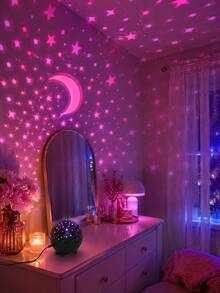 1pc [Starry Sky Projection Lamp] Black Spherical Star & Moon Night Light, Colorful Star & Moon Wall Light Effect | Suitable For Bedroom, Kids Room, Party, Holiday Decoration - Multicolor - View 5