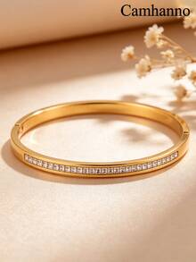 Camhanno 3pcs/1pc Luxury Three-Color Zirconia Four-Leaf Clover Bracelet & Bangle Set, 18K Gold Plated Stainless Steel, Hypoallergenic, Non-Fading, Waterproof, Rust-Resistant Women's Accessories - Gold 1 - View 8