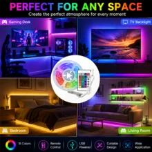 1-10m RGB LED 燈條 5050，24鍵紅外線遙控 USB 供電 自黏可裁剪 電視背光 家用臥室櫥櫃節日裝飾燈 - 24K-5050RGB - 查看 9