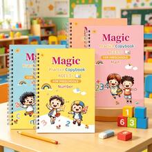 4pcs Magic Reusable Grooved Practice Books, Number Letter Math Drawing Handwriting Practice Books, Back To School Early Education Toys, Student Birthday Holiday Gifts - A - View 1