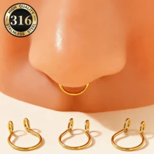 SENLANSP 3PCS 316L Stainless Steel No-Piercing Fashion Jewelry, Lip Ring, Septum Ring, Nose Ring, Suitable For Men And Women, Perfect For Daily Wear, Party And Gift - Nose Ring - View 1