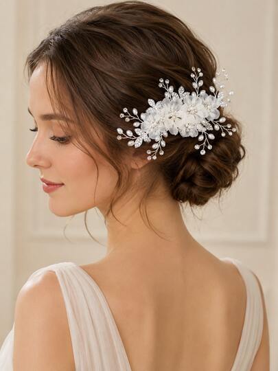 1pc Pearl Flower Hair Accessory Wedding Bridal Headpiece Holiday Daily Party Gathering Gift Suitable Hair Ornament