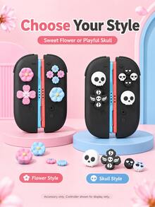 2pcs 3D Skull Joystick Caps + ABXY Button Caps Set, Compatible With Switch NS / Switch OLED / Switch Lite Joy-Con Controllers, Anti-Slip Silicone Joystick Protective Covers And Directional Button Caps Decoration, Soft TPU Material Wear-Resistant And Sweat-Proof, Enhance Gaming Control Feel, DIY Personalized Gaming Accessories, Compatible With Switch Players Gift, Couple Gaming Decoration, Halloween Gift. - View 3