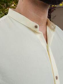Men's Short-Sleeve Shirt With Mandarin Collar, Lightweight For Work And Leisure - 黃色 - 查看 2